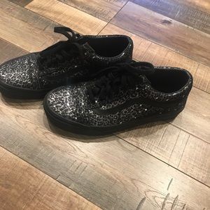 Vans Black and silver cheetah print, like new.